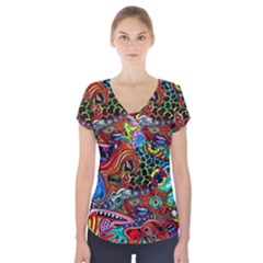 Vector Art Pattern Short Sleeve Front Detail Top by Amaryn4rt