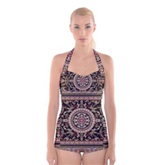 Vectorized Traditional Rug Style Of Traditional Patterns Boyleg Halter Swimsuit 