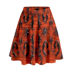 3d Metal Pattern On Wood High Waist Skirt