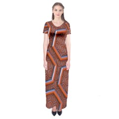 3d Abstract Patterns Hexagons Honeycomb Short Sleeve Maxi Dress by Amaryn4rt