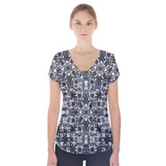 Modern Oriental Pattern Short Sleeve Front Detail Top