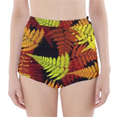 3d Red Abstract Fern Leaf Pattern High-waisted Bikini Bottoms