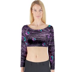 Bird Color Purple Passion Peacock Beautiful Long Sleeve Crop Top by Amaryn4rt