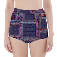 Technology Circuit Board Layout Pattern High-waisted Bikini Bottoms by Amaryn4rt