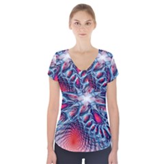 Creative Abstract Short Sleeve Front Detail Top