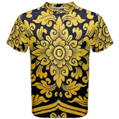 Flower Pattern In Traditional Thai Style Art Painting On Window Of The Temple Men s Cotton Tee by Amaryn4rt