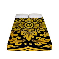 Flower Pattern In Traditional Thai Style Art Painting On Window Of The Temple Fitted Sheet (full/ Double Size) by Amaryn4rt