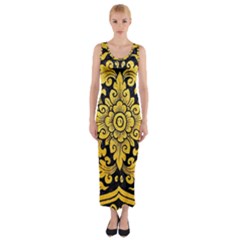 Flower Pattern In Traditional Thai Style Art Painting On Window Of The Temple Fitted Maxi Dress by Amaryn4rt