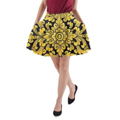 Flower Pattern In Traditional Thai Style Art Painting On Window Of The Temple A-line Pocket Skirt by Amaryn4rt