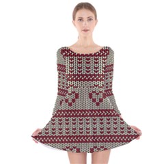 Stitched Seamless Pattern With Silhouette Of Heart Long Sleeve Velvet Skater Dress by Amaryn4rt