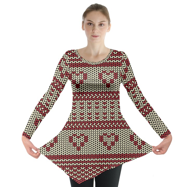 Stitched Seamless Pattern With Silhouette Of Heart Long Sleeve Tunic 