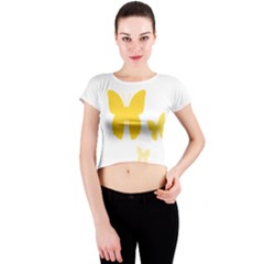 Yellow Butterfly Animals Fly Crew Neck Crop Top