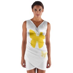 Yellow Butterfly Animals Fly Wrap Front Bodycon Dress
