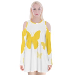 Yellow Butterfly Animals Fly Velvet Long Sleeve Shoulder Cutout Dress by Alisyart