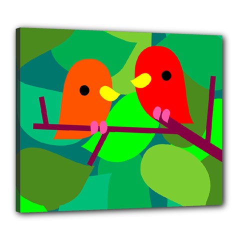 Animals Birds Red Orange Green Leaf Tree Canvas 24  X 20  by Alisyart