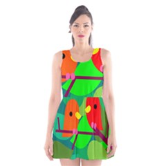 Animals Birds Red Orange Green Leaf Tree Scoop Neck Skater Dress by Alisyart