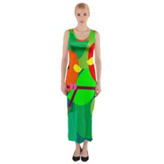 Animals Birds Red Orange Green Leaf Tree Fitted Maxi Dress by Alisyart