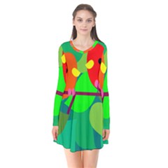 Animals Birds Red Orange Green Leaf Tree Flare Dress by Alisyart