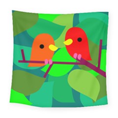 Animals Birds Red Orange Green Leaf Tree Square Tapestry (large)