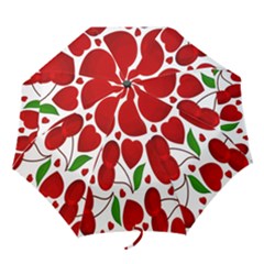 Cherry Fruit Red Love Heart Valentine Green Folding Umbrellas