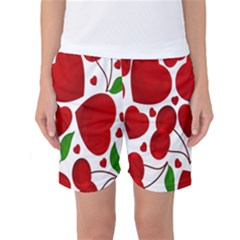 Cherry Fruit Red Love Heart Valentine Green Women s Basketball Shorts by Alisyart