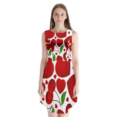 Cherry Fruit Red Love Heart Valentine Green Sleeveless Chiffon Dress  