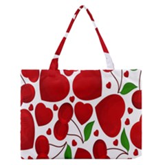 Cherry Fruit Red Love Heart Valentine Green Medium Zipper Tote Bag by Alisyart