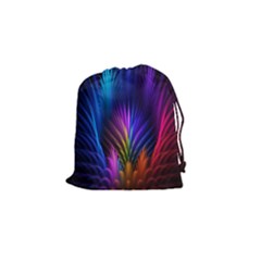 Bird Feathers Rainbow Color Pink Purple Blue Orange Gold Drawstring Pouches (small) 