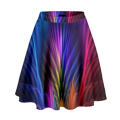 Bird Feathers Rainbow Color Pink Purple Blue Orange Gold High Waist Skirt