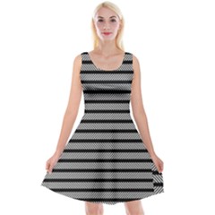 Black White Line Fabric Reversible Velvet Sleeveless Dress