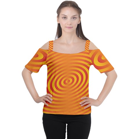 Circle Line Orange Hole Hypnotism Women s Cutout Shoulder Tee by Alisyart