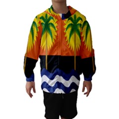 Coconut Tree Wave Water Sun Sea Orange Blue White Yellow Green Hooded Wind Breaker (kids) by Alisyart