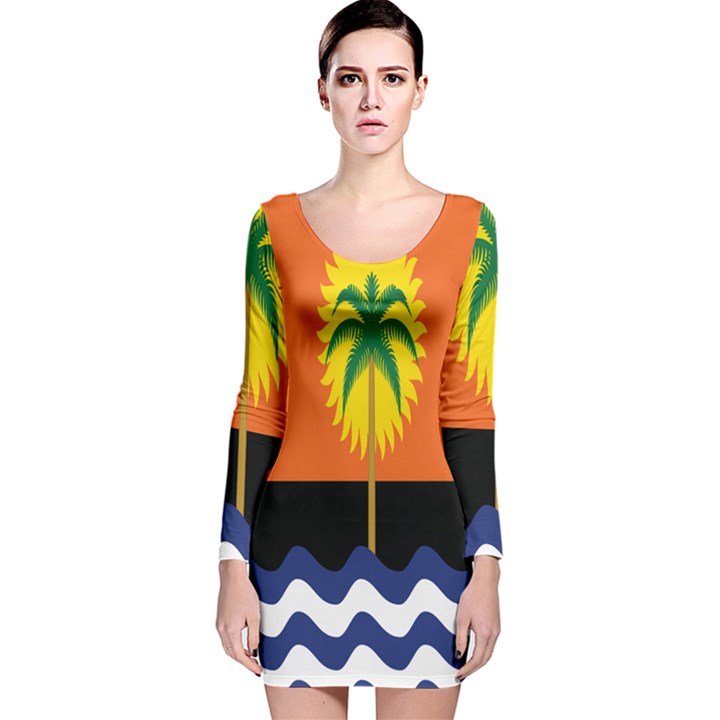 Coconut Tree Wave Water Sun Sea Orange Blue White Yellow Green Long Sleeve Velvet Bodycon Dress