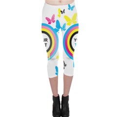 Colorful Butterfly Rainbow Circle Animals Fly Pink Yellow Black Blue Text Capri Leggings 