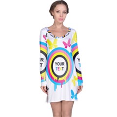 Colorful Butterfly Rainbow Circle Animals Fly Pink Yellow Black Blue Text Long Sleeve Nightdress