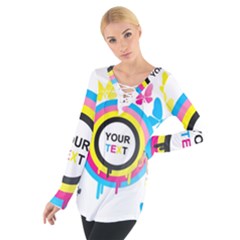 Colorful Butterfly Rainbow Circle Animals Fly Pink Yellow Black Blue Text Women s Tie Up Tee by Alisyart