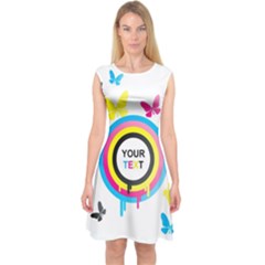 Colorful Butterfly Rainbow Circle Animals Fly Pink Yellow Black Blue Text Capsleeve Midi Dress