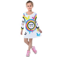 Colorful Butterfly Rainbow Circle Animals Fly Pink Yellow Black Blue Text Kids  Long Sleeve Velvet Dress