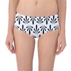 Floral Black White Mid-waist Bikini Bottoms