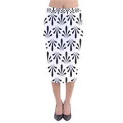 Floral Black White Velvet Midi Pencil Skirt