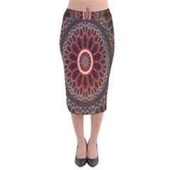 Circles Shapes Psychedelic Symmetry Velvet Midi Pencil Skirt