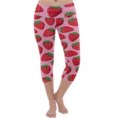 Fruitb Red Strawberries Capri Yoga Leggings by Alisyart