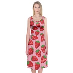Fruitb Red Strawberries Midi Sleeveless Dress by Alisyart