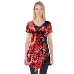 Gold Wheels Red Black Short Sleeve Tunic  by Alisyart