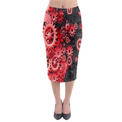 Gold Wheels Red Black Midi Pencil Skirt