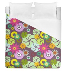 Floral Seamless Rose Sunflower Circle Red Pink Purple Yellow Duvet Cover (queen Size)