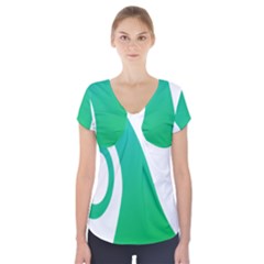 Line Green Wave Short Sleeve Front Detail Top