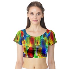 Green Jellyfish Yellow Pink Red Blue Rainbow Sea Short Sleeve Crop Top (tight Fit)