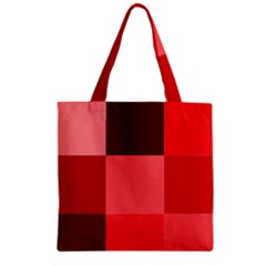 Red Flag Plaid Zipper Grocery Tote Bag