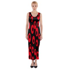 Scatter Shapes Large Circle Black Red Plaid Triangle Fitted Maxi Dress by Alisyart